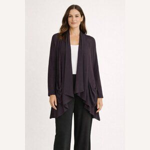 SYMPLI Deep Purple Flutter Duster Cardigan Asymmetrical Hem Womens 14 Lagenlook